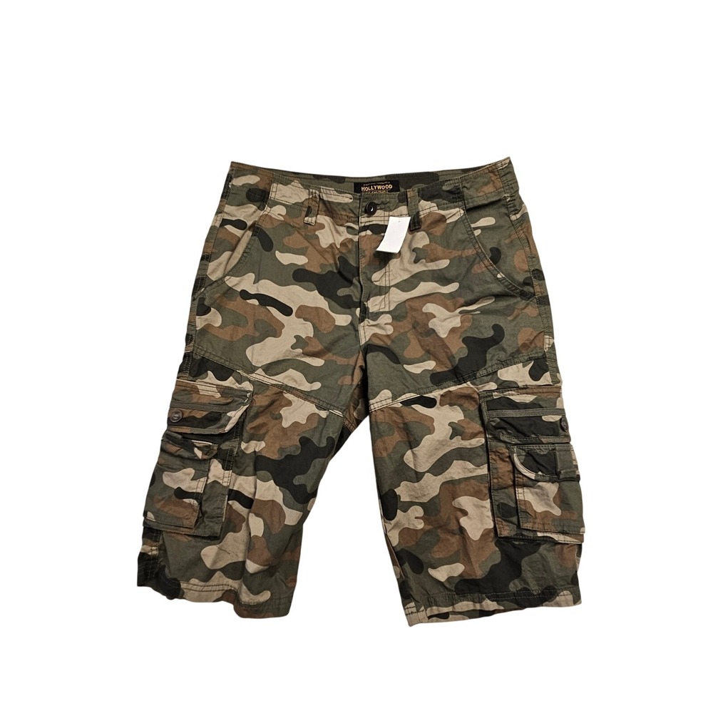 Hollywood The Jean People Mens Camo Cargo Shorts Size 33 Green Brown Cotton NEW